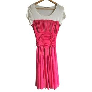 KOOKAI ruched hot‎ pink mesh t-shirt dress